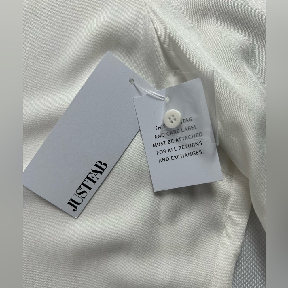 JustFab Ivory Rayon Sheer Button Down Office Career Fall Layering - Picture 4 of 11